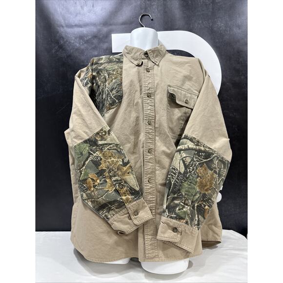 Cabela's 3XL Brown Tan Shooting Patch Button Outdoor Hunting Shirt - Picture 1 of 5
